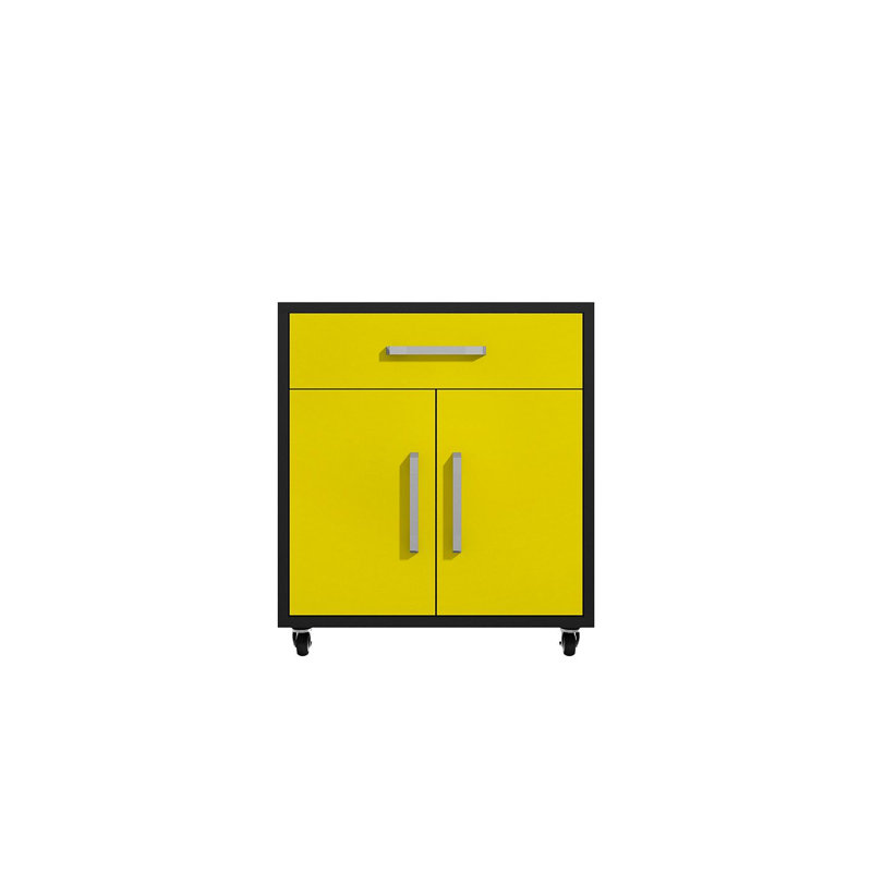 Eiffel 34.41" H x 28.35" W x 17.72" D Modern Mobile Garage Storage Cabinet with Drawer and Removable Shelves in Yellow