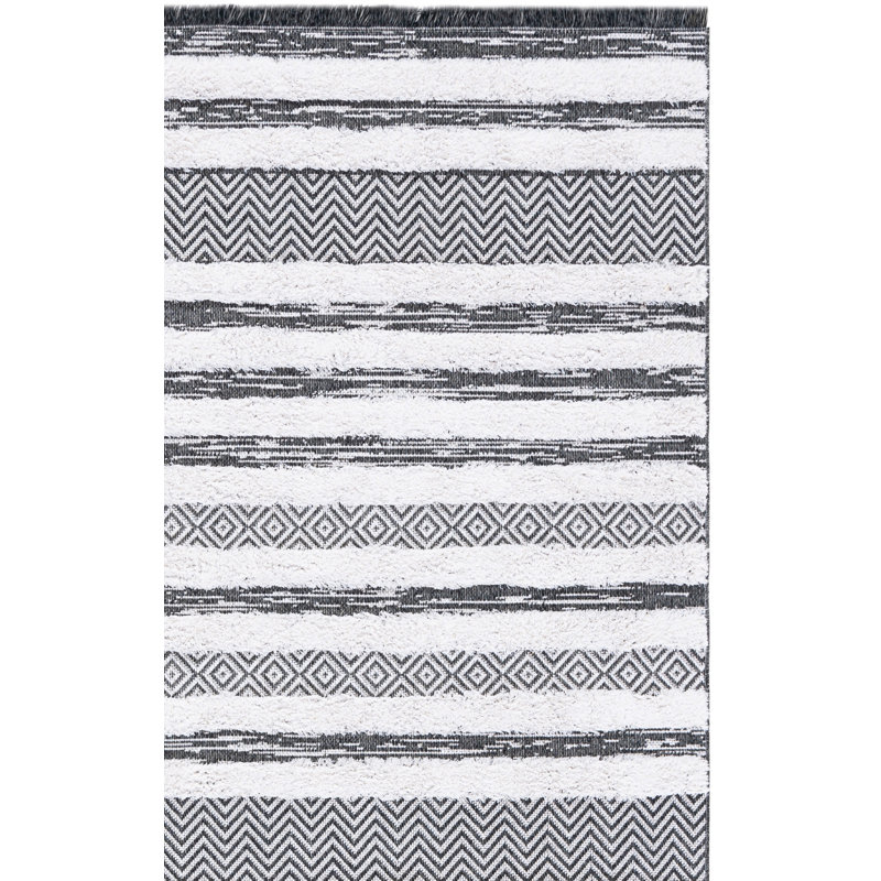Tapis noir / ivoire Augustine 729, Tapis de couloir 2 pi x 9 pi