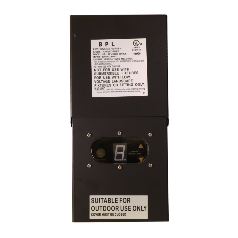 300W Multi Tap 12V - 15V Black Case Low Voltage Landscape Light Transformer