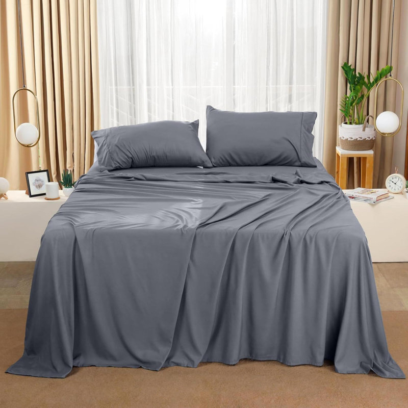 Ensemble de draps légers en microfibre de luxe ultra doux et infroissable avec poches profondes, Gris