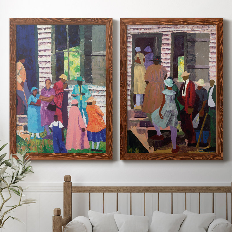 «Going to Church», ensemble de 2 reproductions d'art, H 31,5 po x l 47 po x P 1,5 po, Toile avec cadre érable, Pas de tapis