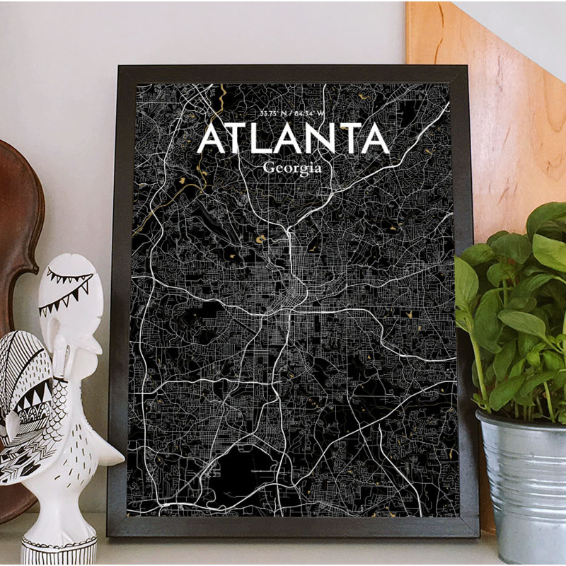 « atlanta city map », reproduction d’impression sur affiche en luxe, H 24 po x l 18 po x P 0,05 po