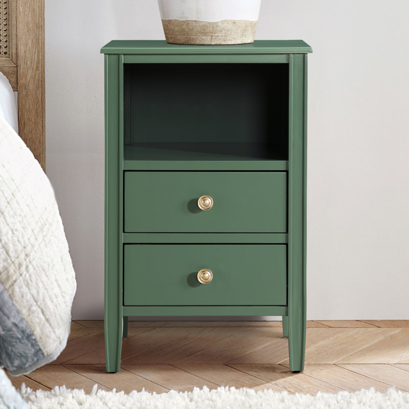 Ahouh 2-Drawer Storage Nightstand, Green