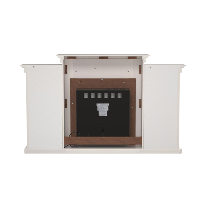 Ivory Electric Fireplace with Shelves and Embellished Mantel