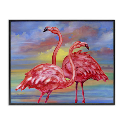 «Rainbow Sunset Flamants», estampe numérique encadrée par Paul Brent