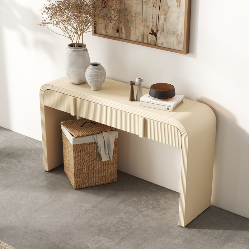 Console Table with 2 Storage Drawers, Fluted Rounded Design for Entryway Hallway Living Room, Wood