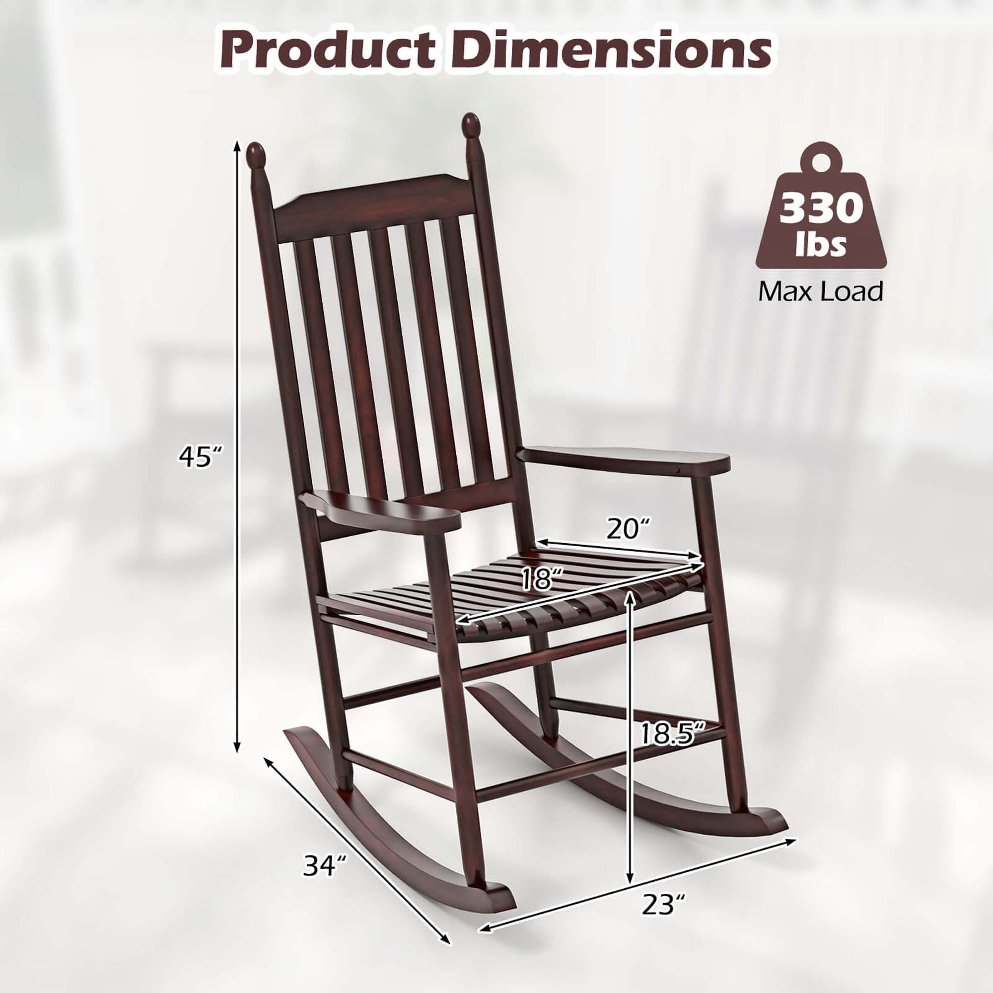August Grove® Outdoor Wooden Rocking Chair With Solid Rocking Base ...