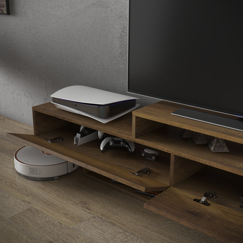 Meuble télé minimaliste moderne pour téléviseur de 65 po ou moins Dessein, Noyer baroque