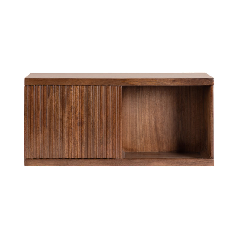 Wooden Wall Cabinet with Sliding Door, Rich Walnut