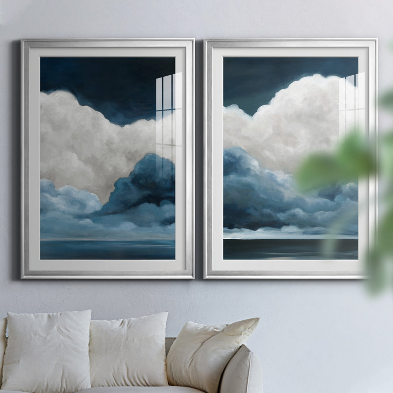 «Nature's Drama I», ensemble de 2 reproductions d'art, H 26,5 po x l 73 po x P 1,5 po, Papier avec cadre argenté, Blanc