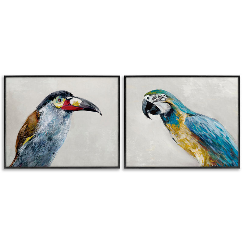 Toucan et perroquet, ensemble de 2 giclées encadrées, design par Jacob Q, H 11 po x l 28 po, Giclée encadrée noir minuit