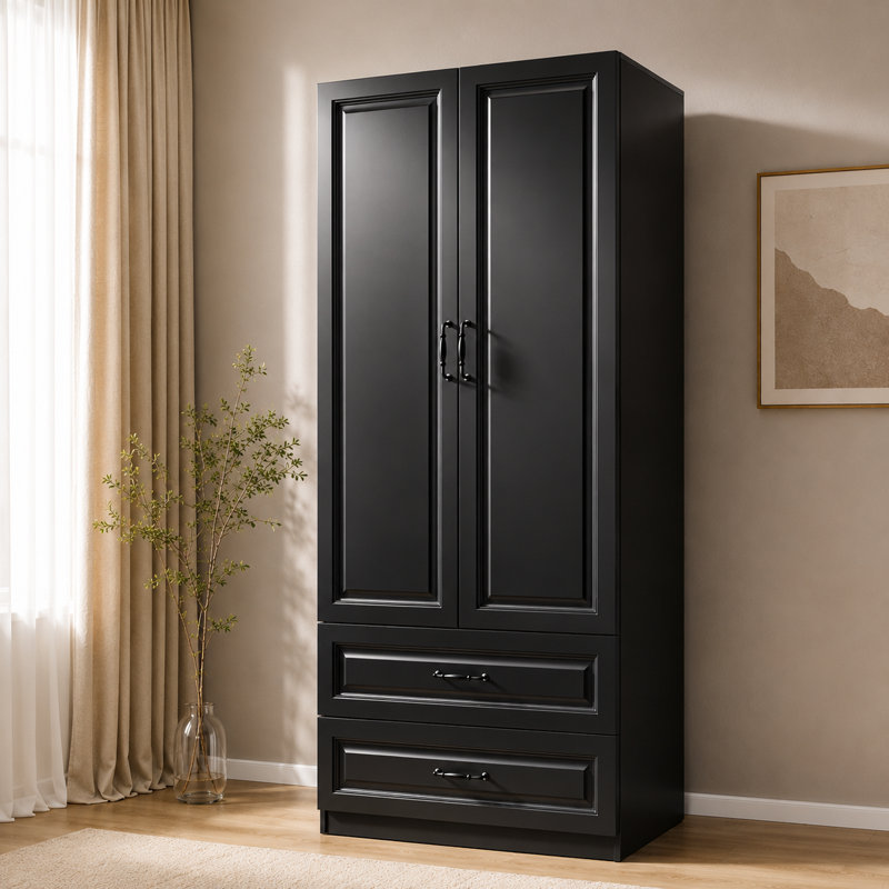Garde-robe 2 portes avec 2 tiroirs, Noir