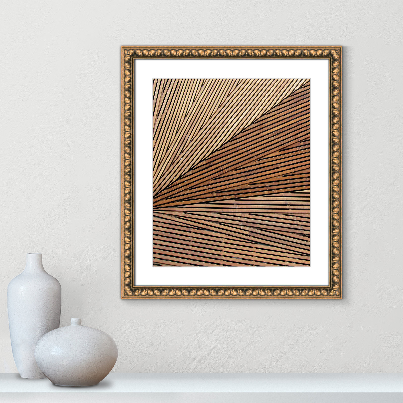 Fayette "Geometric Wood Panel 1" Print, Gold Bead, 20" H x 17" W x 1.13" D