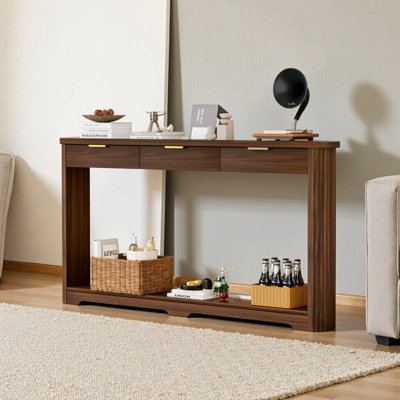 Table d'appoint 70,1 "à motif ondulé avec tiroirs - Canapé moderne en noyer pour l'entrée, le couloir et le salon