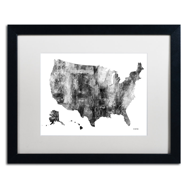 « usa map bg-1 », impression encadrée à l’image, H 11 po x l 14 po x P 0,5 po, Noir