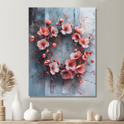 Décoration murale couronne rose et murmures roses et blanches II