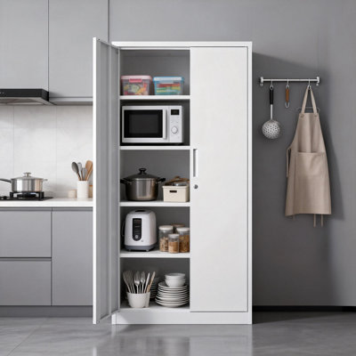 Metal Garage Storage Cabinet with Locking Doors and 4 Adjustable Shelves, White Steel Tall Cabinet, 31.5"W x 15.75"D x 70.87"H