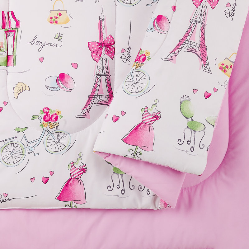 Ensemble d'édredon réversible rose Pretty in Paris, Édredon simple / simple TG + 1 taie décorative