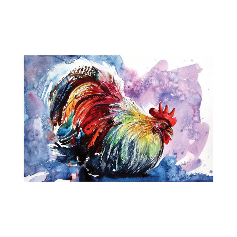Colorful Rooster by Anna Brigitta Kovacs - Wrapped Canvas Print, 20.32 cm H x 30.48 cm W