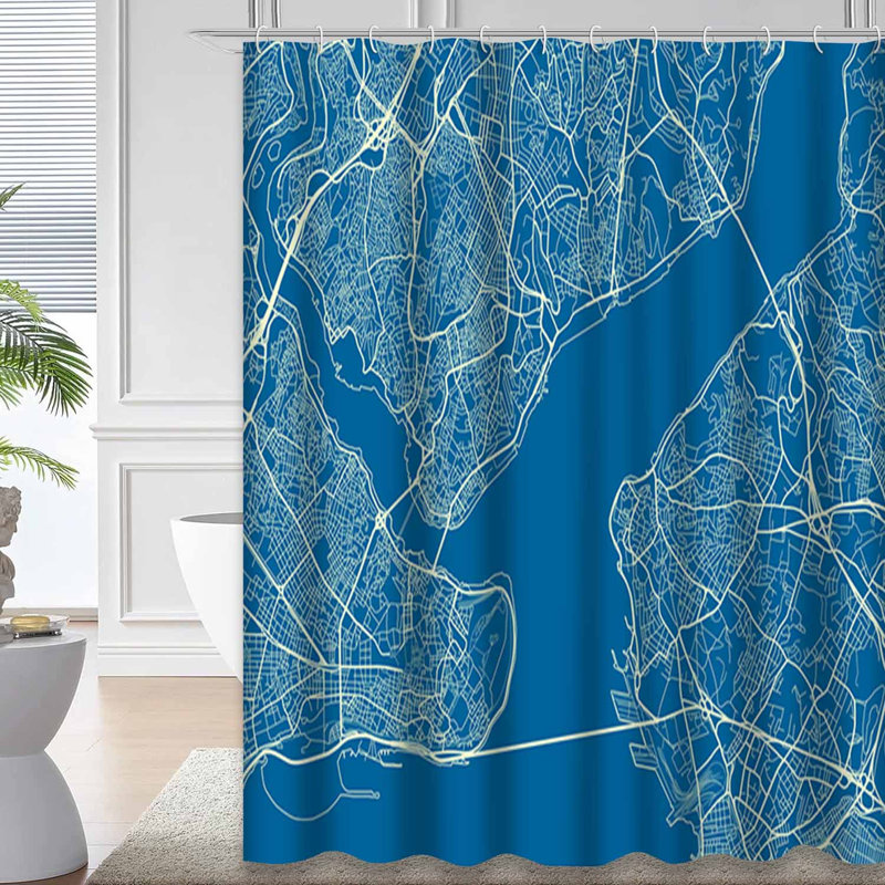 Rideau de douche bleu avec 12 crochets, L 72 po x l 84 po