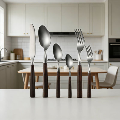 Ensemble de coutellerie professionnelle 30 pièces en acier inoxydable avec poignée en bakélite - Fourchette à couteau de qualité 430 pour restaurant, hôtel et repas à domicile