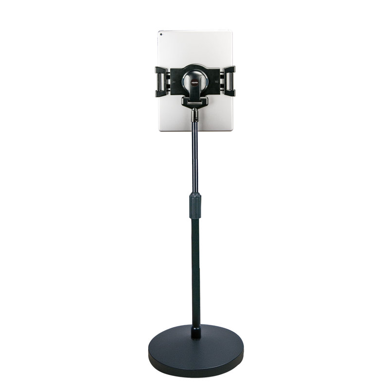 Adjustable Black Metal and Plastic Tablet Floor Stand
