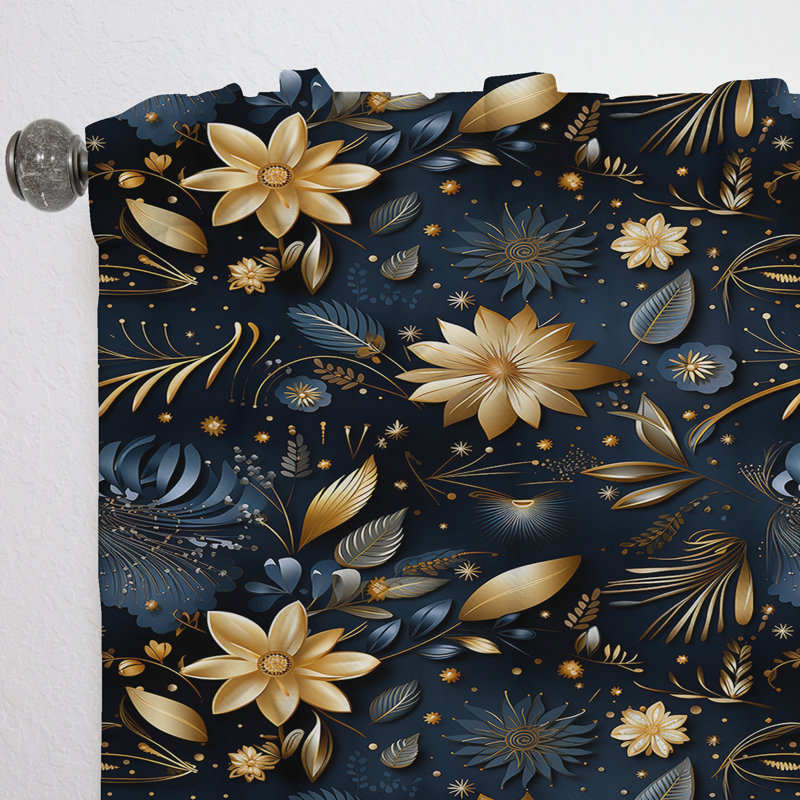 Rideau obscurcissant en marbre bleu minuit et doré à motif floral minuit - 1 panneau, L 52 po x L 63 po