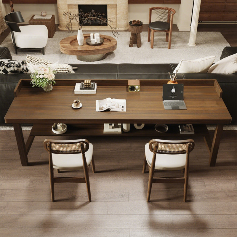 Nut-brown Rectangular Solid Wood writing desk, 29.53” H x 62.99” W x 23.62” D