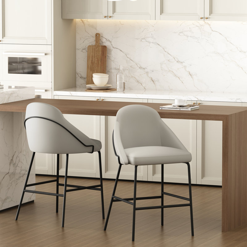 Fakenham Leatherette Barstool with Steel Legs, Gray Seat/Black Frame, Bar Stool (29.1" Seat Height), 2