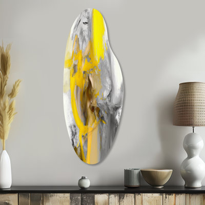 Moutarde jaune et gris vif I - art abstrait asymétrique en métal incurvé