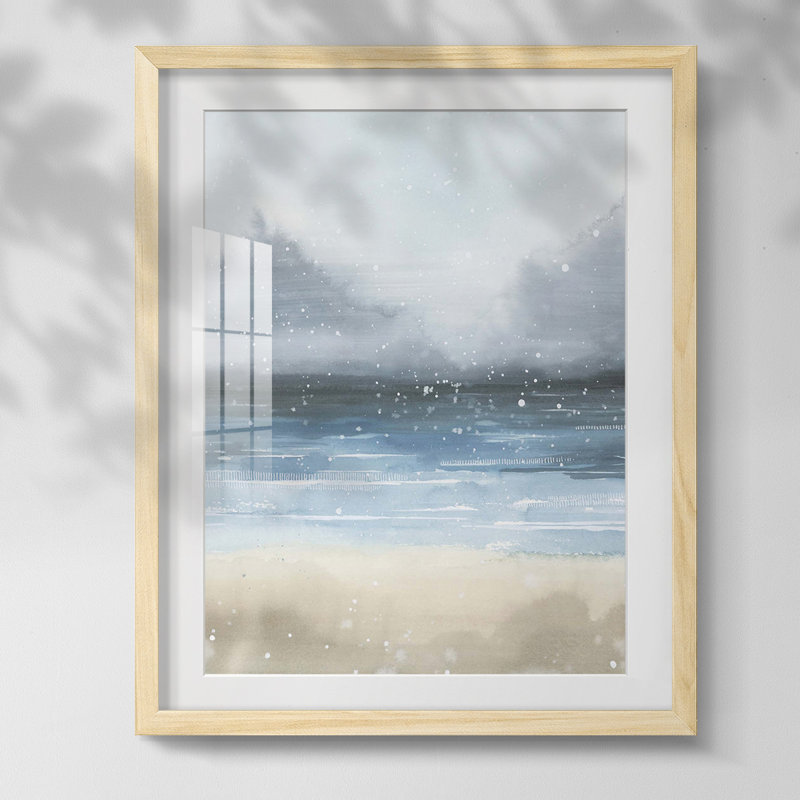 Verre bleu California Beach, Blanc, Papier encadré naturel