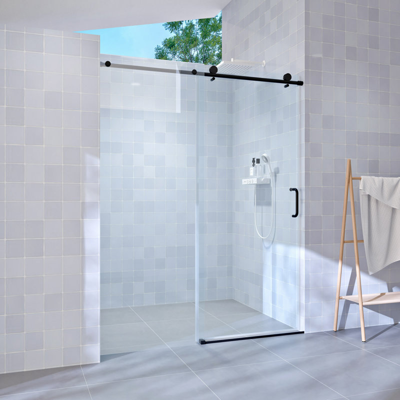 56" - 60" W X 76" H Single Sliding Shower Door, Frameless Bathroom Sliding Door With 1/4" (6Mm) Tempered Glass For Walk-In Shower