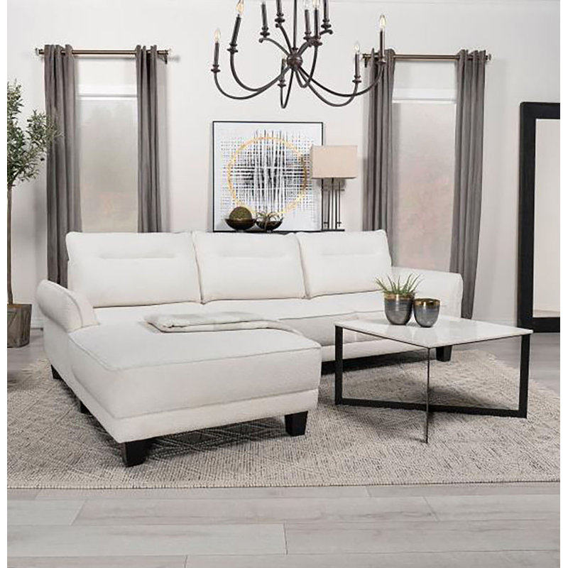 Dedan Upholstered Sectional Left Hand Facing, White 100% Polyester