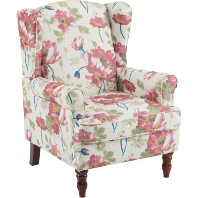 Floral Accent Chair With High Back Upholstered Design, Solid Wood Legs For Stability, Comfortable Single Sofa Chair Ideal For Living Room, Bedroom Or Home Office