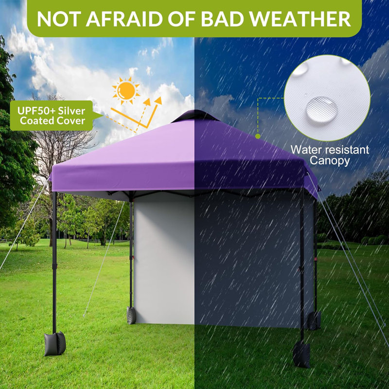10' X 10‘ Pop Up Canopy With Sidewalls For Outdoor, Waterproof Portable Canopy With One Push Setup, Purple