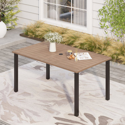 Romio Metal Frame Wood-like Outdoor Patio Dining Table
