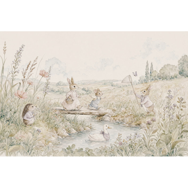 Papier peint lapin Woodland, 120 po x 96 po, Peler et coller
