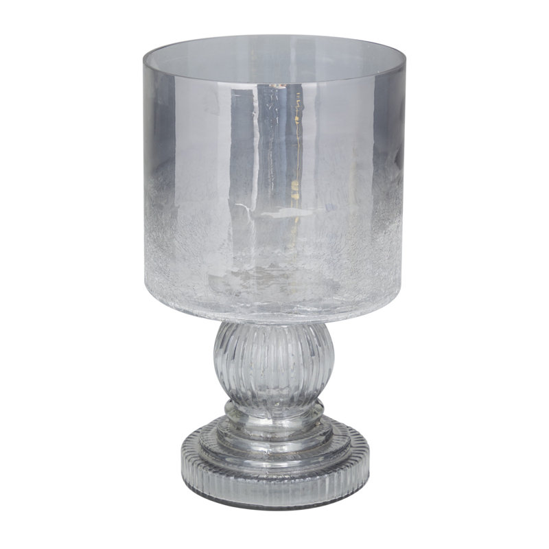 Glass Handmade Turned Style Pillar Black Hurricane Lamp with Smoked Glass Finish, Clear, 10" H x 6" W x 6" D