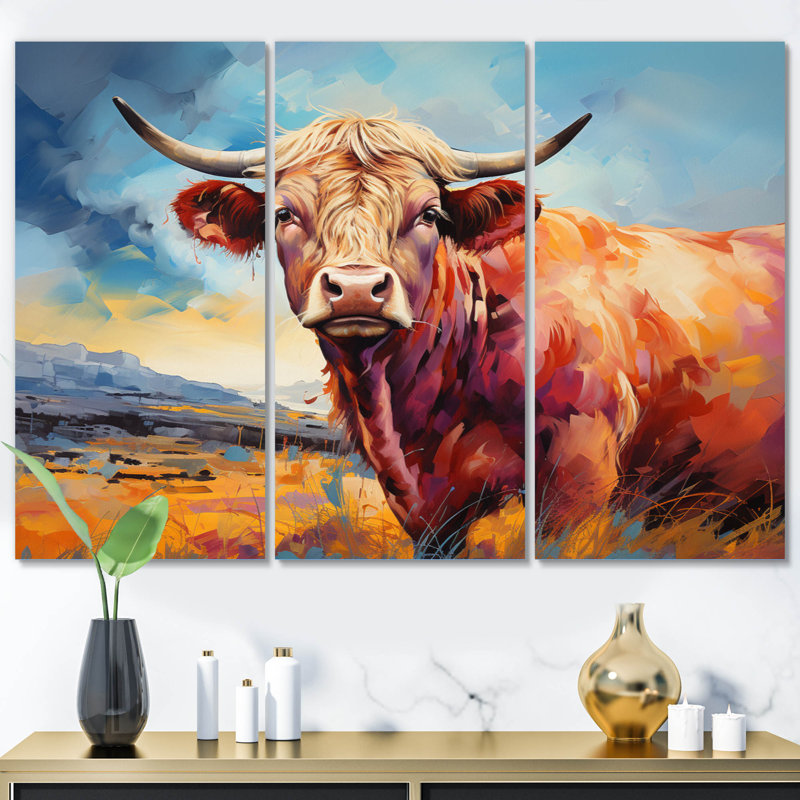 Vache, campagne, palette IV sur toile, 3 pièces, H 40 po x l 60 po x P 1 po