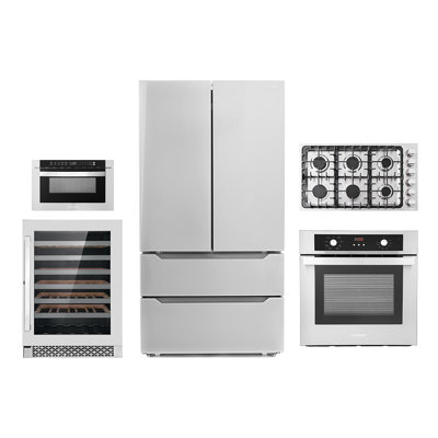5 Piece Kitchen Package with French Door Refrigerator & 36" Gas Cooktop & Wall Oven