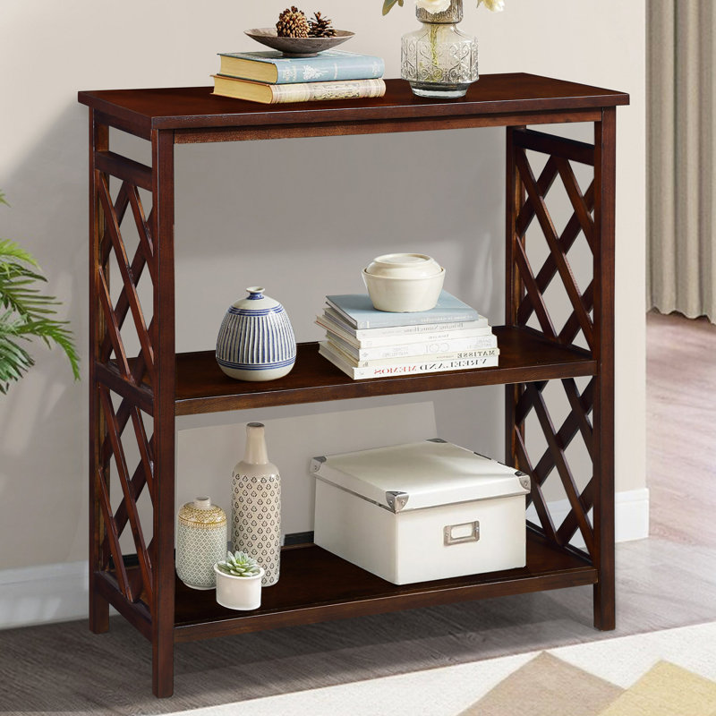 Console Table 3-Tier With Storage Shelves,Open Bookshelf Bookcase With Solid Wood Legs For Hallway, Living Room And Bedroom