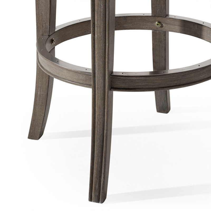 Maven Lane Alexander Swivel Backless Stool with Faux Leather Upholstery, Bar Stool (31" Seat Height), Reclaimed Oak