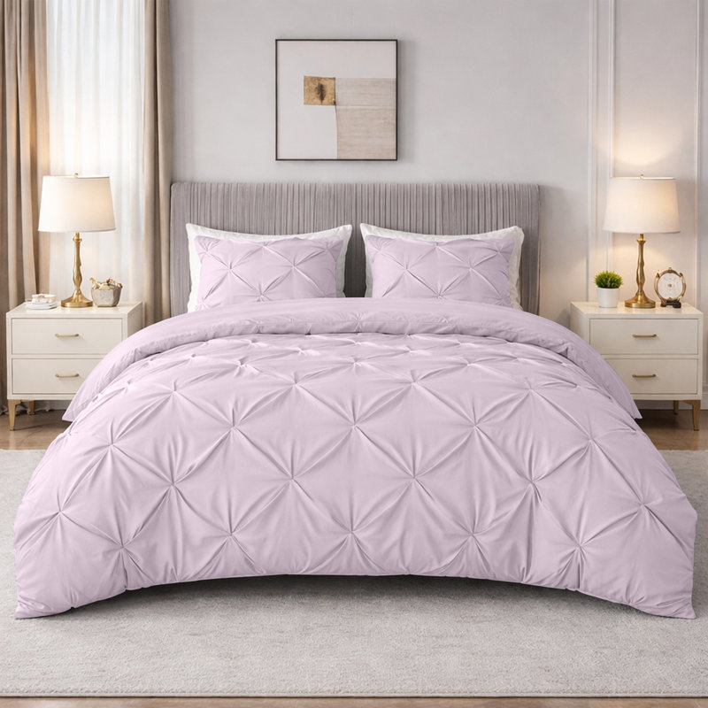 Pintuck Microfiber Duvet Cover Set with Pillowcases – Pleated Textured Bedding, Soft Luxury Quilt Cover, Breathable All-Season Comforter Cover, Modern Hotel Style Bed Set