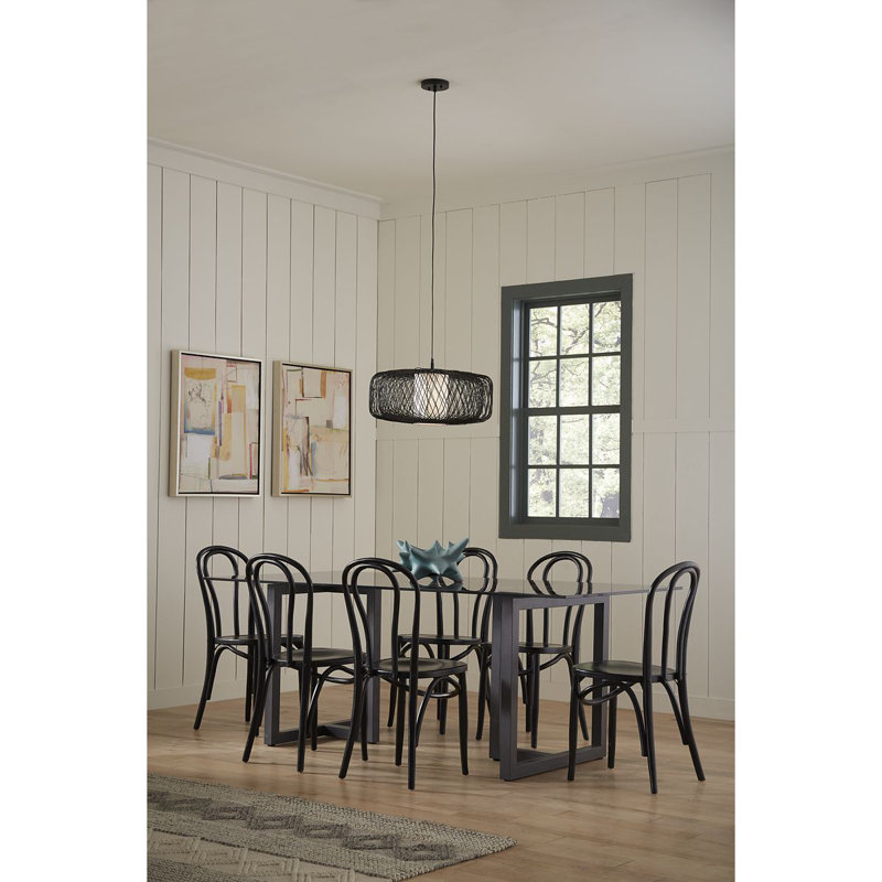 Luminaire suspendu tambour 1 lumière Andric, H 15 po x l 22 po x P 22 po, Rotin noir