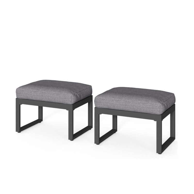 Set Of 2 26 Inch All-Weather Aluminum Patio Ottomans With Thick Cushions For Outdoor Comfort And Versatility, Gray