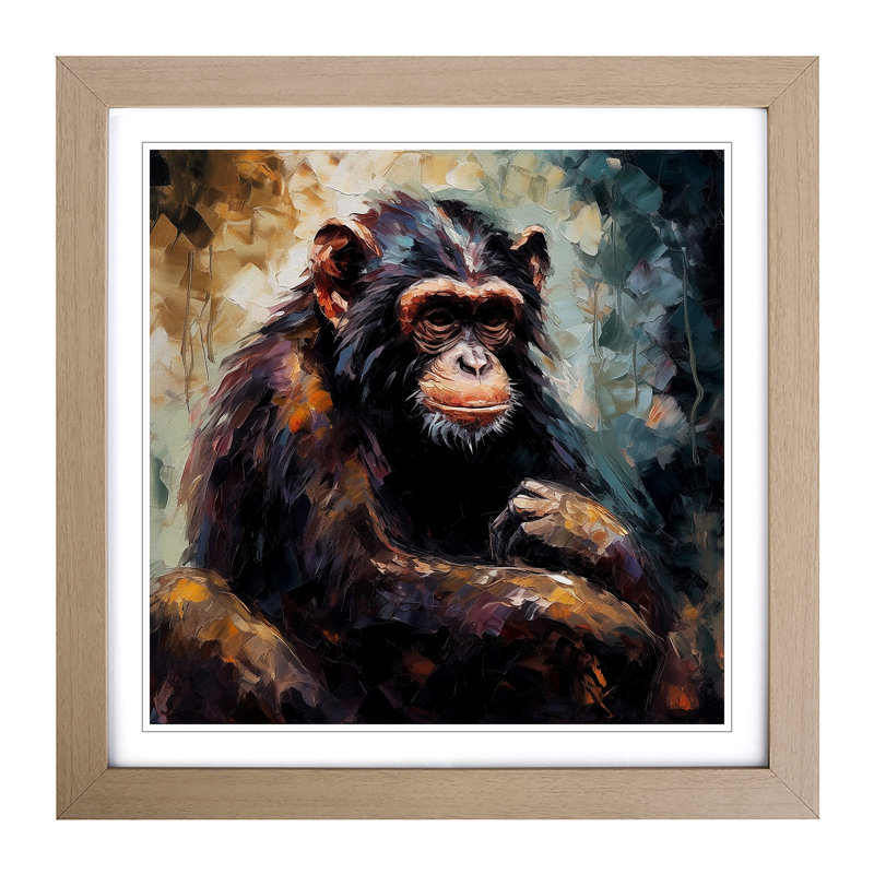 Monkey Palette Knife Painting No.2 - Framed Print, Oak