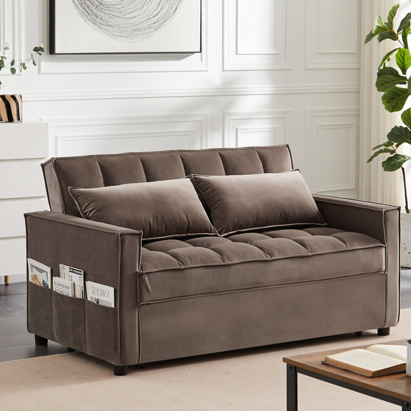 Ledjona Velvet Convertible Sofa Bed Pull Out Sleeper Sofa, Brown Velvet