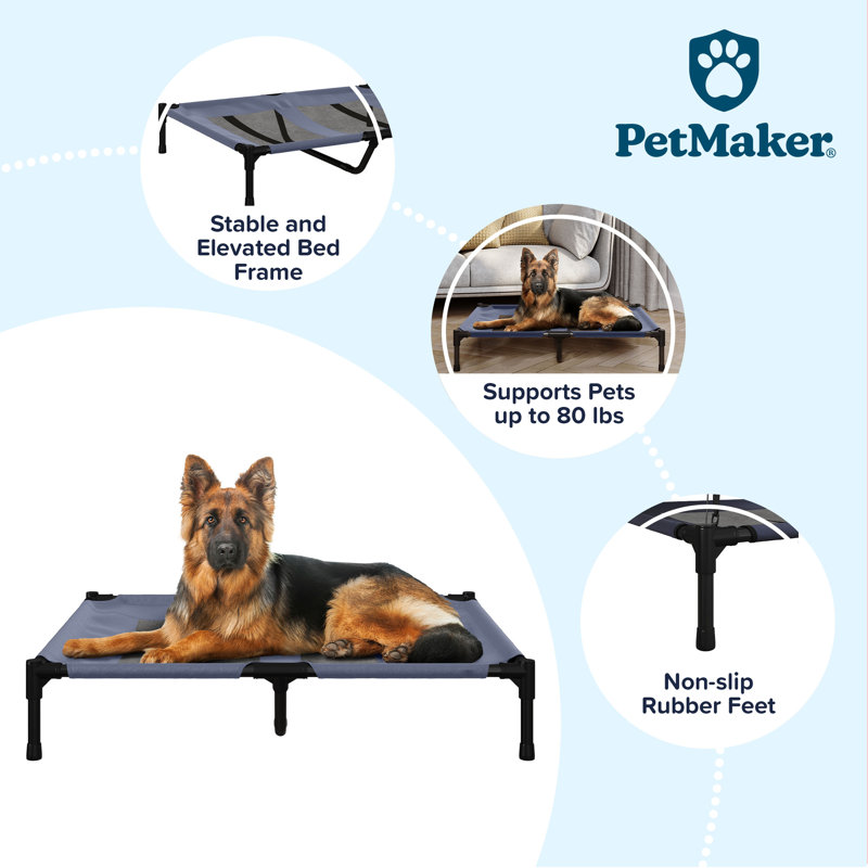 PETMAKER Elevated Dog Bed, Blue, 36” x 29.75” x 7”, Large (36" W x 30" D x 7" H), Blue