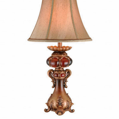 Table Lamp  - 31" Tall Polyresin Material  With Red And Brown Finish, With Linen With Fabric Shade