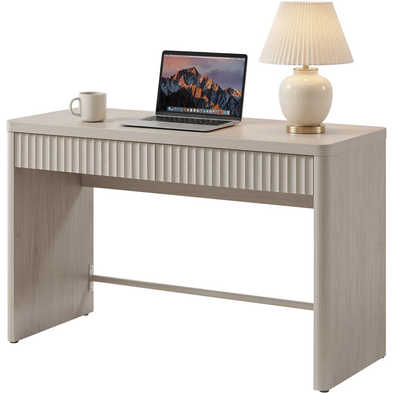 Bureau moderne cannelé avec 2 tiroirs cachés l 48,86 po Cesiro, White Alder